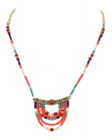 COLLAR MEDIO CIRC. ABALORIS ROJO