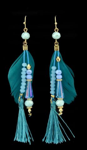 PENDIENTES AZUL PLUMA MEI