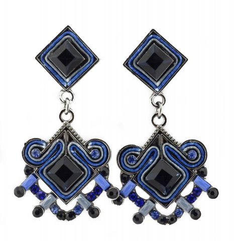PENDIENTES SING RECTANG. ROMBO AZUL