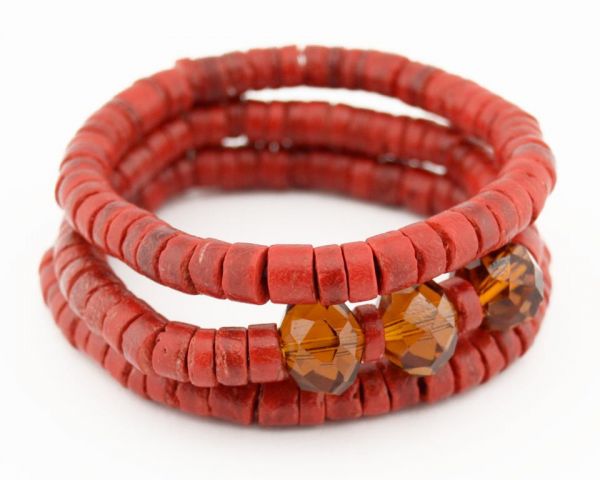 PULSERA 3V. COCO + STONES ROJO