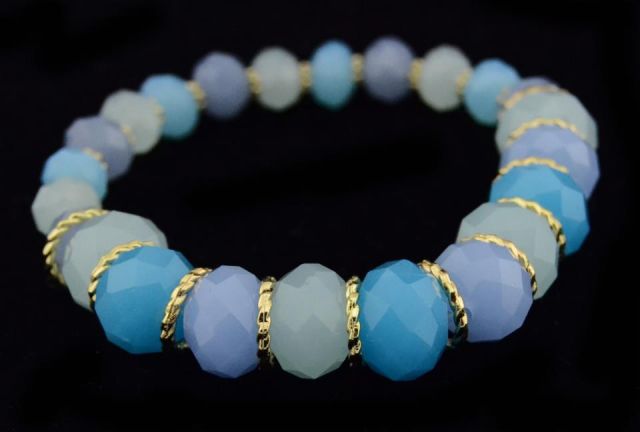 PULSERA BOLAS BRILLO FACETAD AZUL