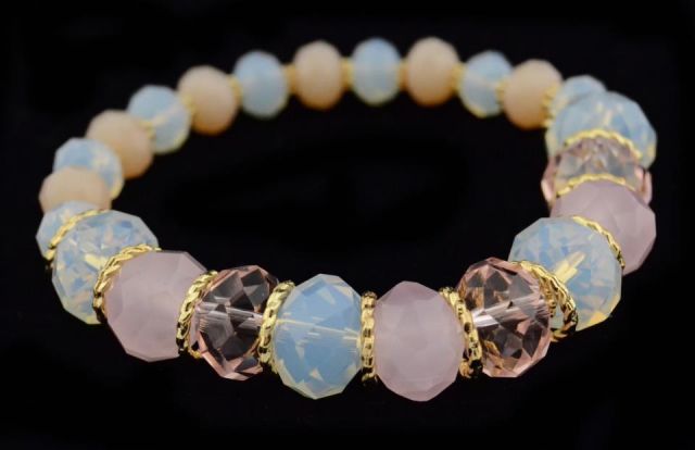 PULSERA BOLAS BRILLO FACETAD ROSA