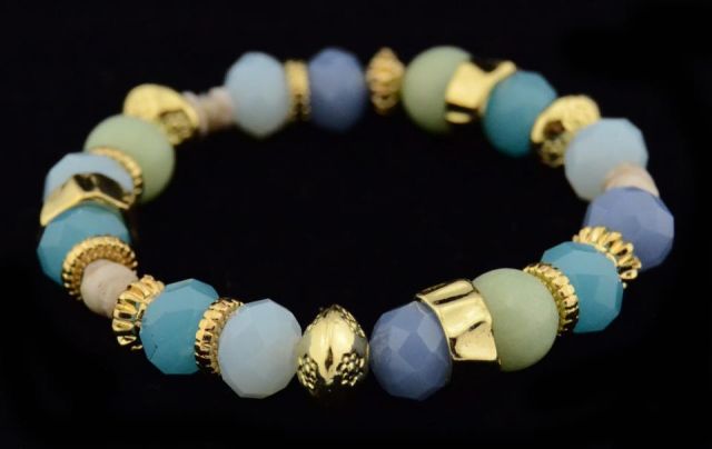 PULSERA BOLAS+PIEZAS DORADAS AZUL