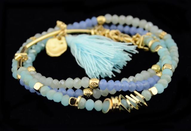 PULSERA SET 3 POMPON AZUL