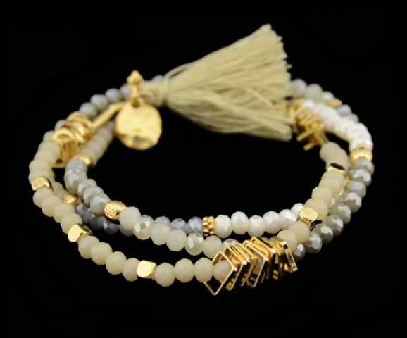PULSERA SET 3 POMPON NATURAL