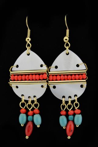 PENDIENTES NACAR OVAL ROJO+TURQ