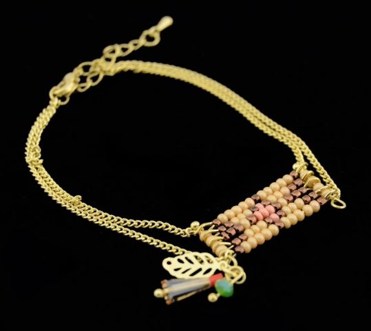 PULSERA MINI BEADS RECT. CRU NATURAL