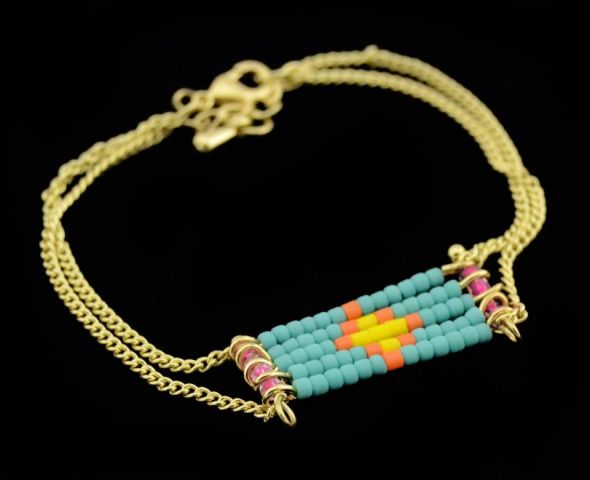 PULSERA MINI BEADS RECT. CRU TURQUESA