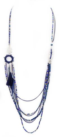 COLLAR MULTIVUELTAS PLUMAS  AZUL
