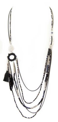 COLLAR MULTIVUELTAS PLUMAS  NEGRO