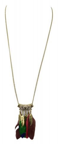 COLLAR COLG. PLUMAS DORADO MULTICOLOR