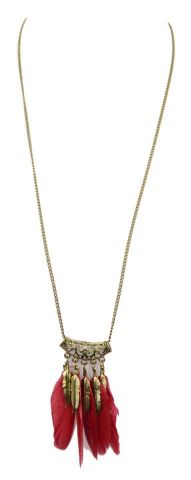 COLLAR COLG. PLUMAS DORADO GRANATE