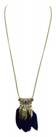 COLLAR COLG. PLUMAS DORADO AZUL