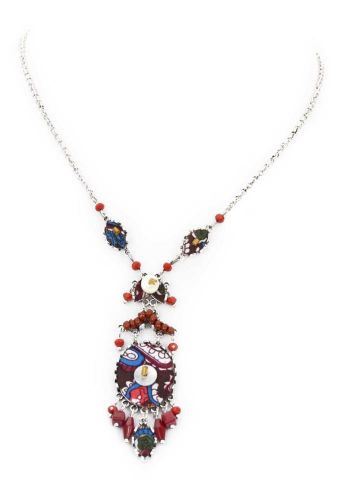 COLLAR TELA NACAR OVAL GRANATE