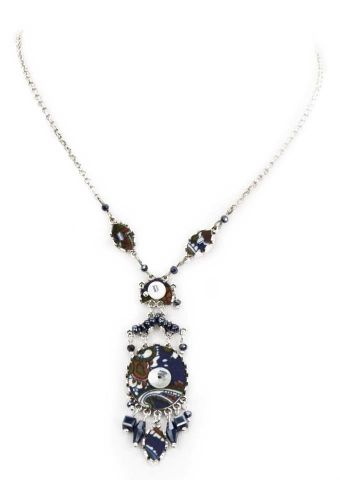 COLLAR TELA NACAR OVAL AZUL