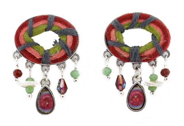 PENDIENTES TELA OVAL HUECO PUNT ROJO