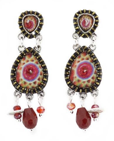 PENDIENTES TELA OVAL IRREGULAR ROJO