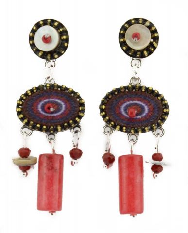PENDIENTES TELA OVAL HOR. MEDIO ROJO