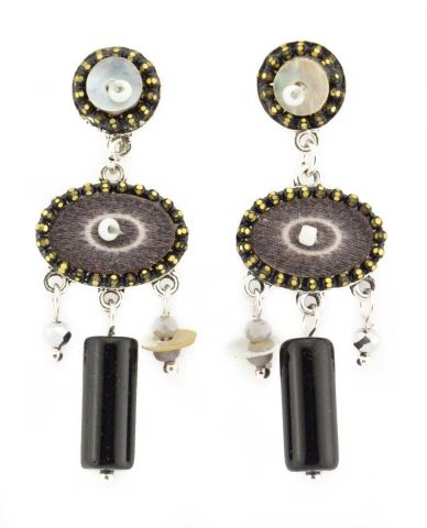 PENDIENTES TELA OVAL HOR. MEDIO NEGRO