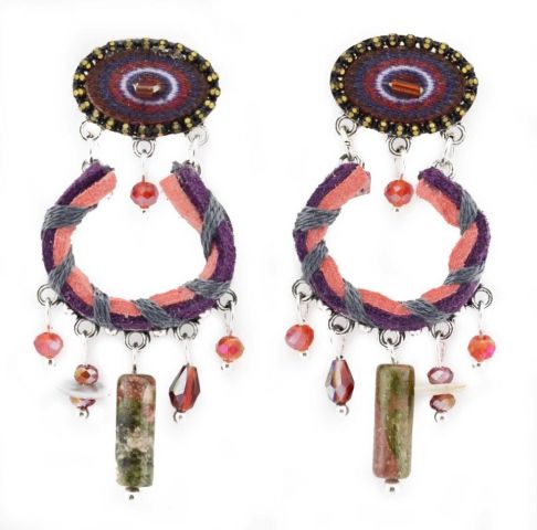 PENDIENTES TELA COLG OVAL HUEC ROJO