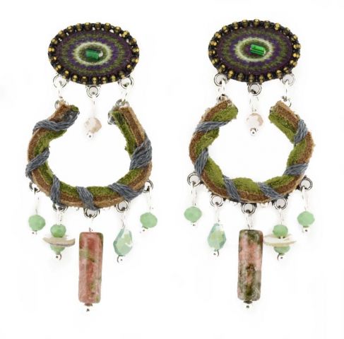 PENDIENTES TELA COLG OVAL HUEC VERDE