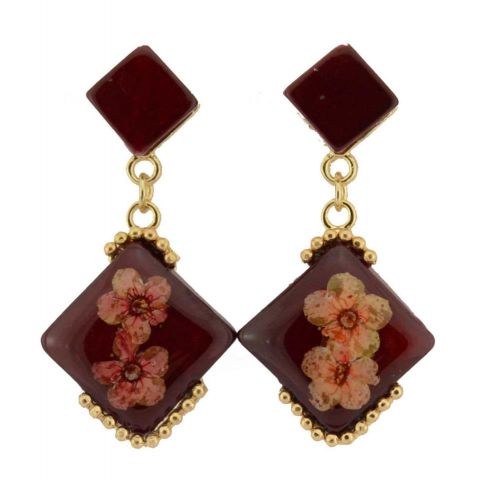 PENDIENTES FLORES NATURALES CUA ROJO