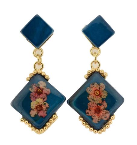 PENDIENTES FLORES NATURALES CUA AZUL