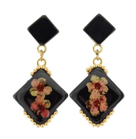 PENDIENTES FLORES NATURALES CUA NEGRO