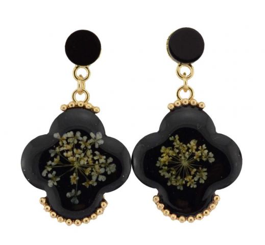 PENDIENTES FLORES NATURALES FLO NEGRO