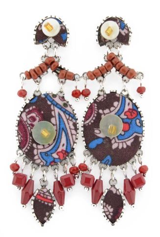 PENDIENTES TELA NACAR OVAL GRANATE