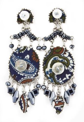 PENDIENTES TELA NACAR OVAL AZUL