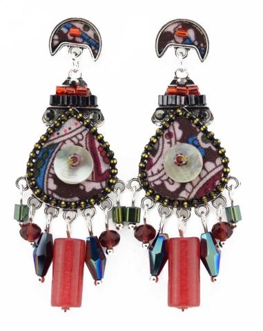 PENDIENTES TELA NACAR CON TUBO  GRANATE