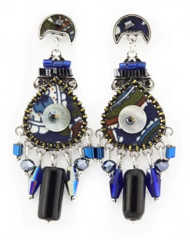 PENDIENTES TELA NACAR CON TUBO  AZUL