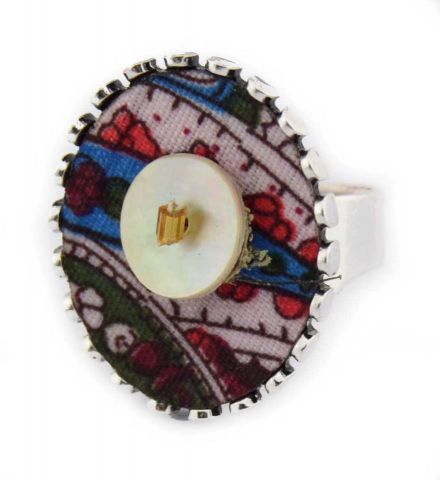 ANILLO TELA NACAR OVAL GRANATE