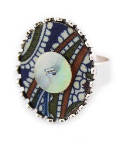 ANILLO TELA NACAR OVAL AZUL