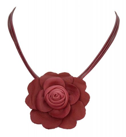 COLLAR ROSA PIEL GRANATE