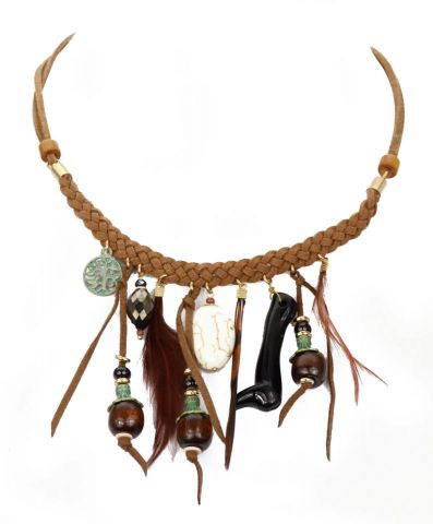 COLLAR CORTO CUERO TRENZA P NEGRO