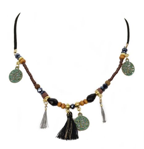 COLLAR AZUL CORTO 5 POMPONE