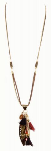 COLLAR COLG. PLUMA METAL+PL MARRON