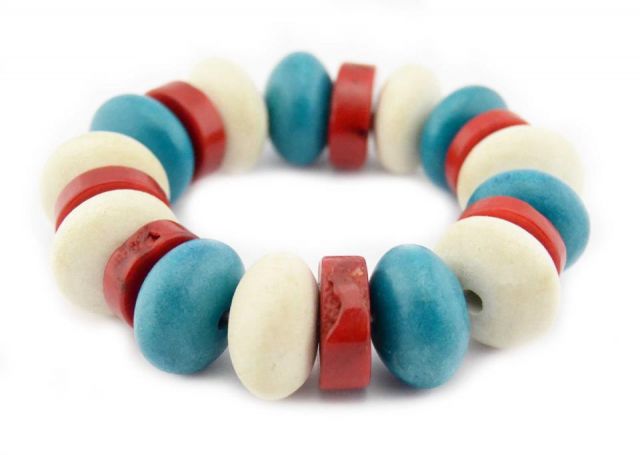 PULSERA BIG BEADS BLANCO ROJ