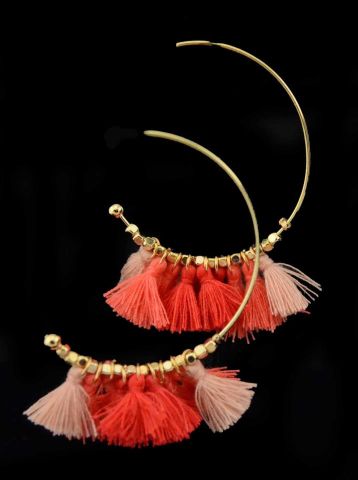 PENDIENTES 1/2 ARO MULTI POMPON NARANJA