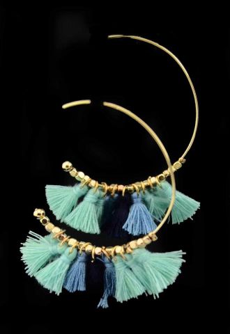 PENDIENTES 1/2 ARO MULTI POMPON VERDE