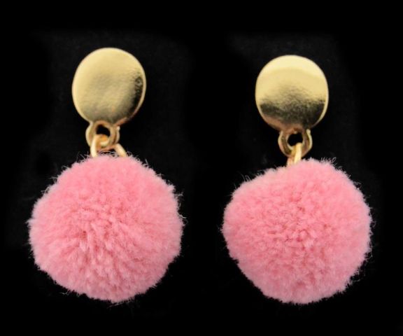 PENDIENTES BOLA POMPON ROSA