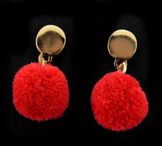 PENDIENTES BOLA POMPON CORAL