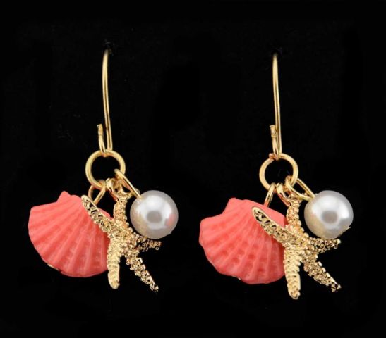PENDIENTES GOLD STAR + SHELL CORAL