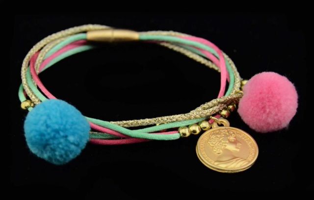 PULSERA VUELTAS CORDONES POM ROSA