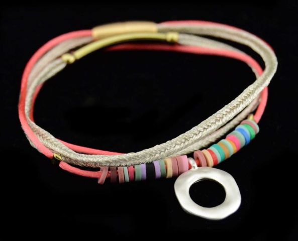 PULSERA HILOS ARANDELA SILV