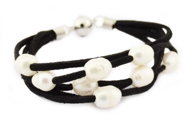 PULSERA PERLAS CUERO 4 VUELT