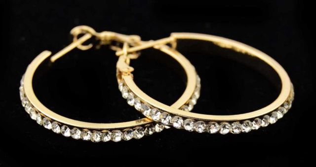 PENDIENTES AROS PIEDRAS 3 CM DORADO
