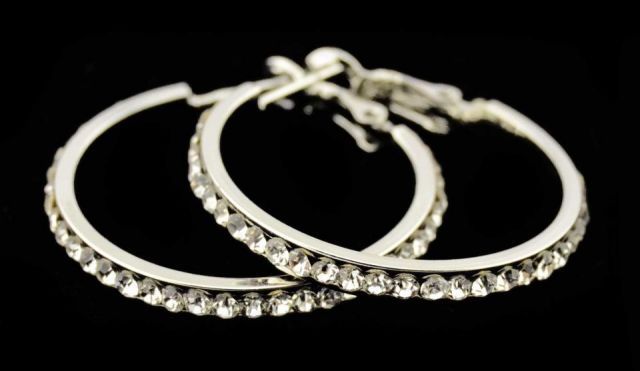 PENDIENTES AROS PIEDRAS 3 CM PLATEADO